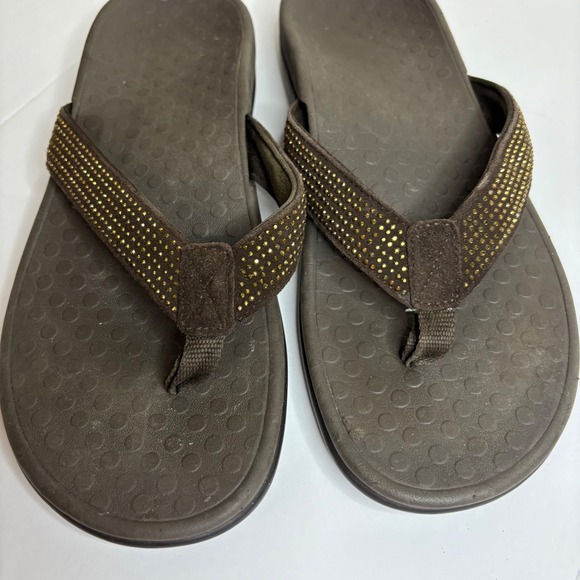 Vionic Women Brown Embellished Flip Flop Sandals Thong Beach Pool Size 8 - Picture 2 of 5